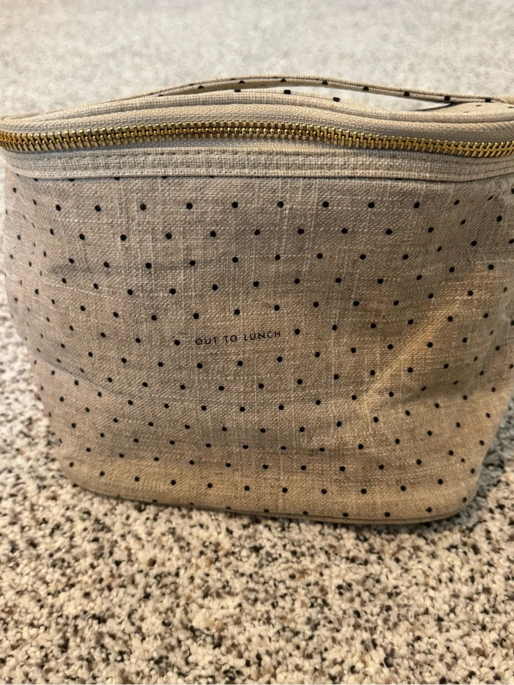 kate spade Beige Canvas Polka Dot Lunch Bag with Gold Zipper